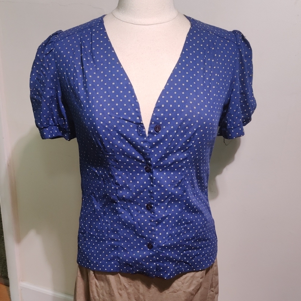 🔵 ILGWU Vintage Blue Polka Dot Union Made Women's Top